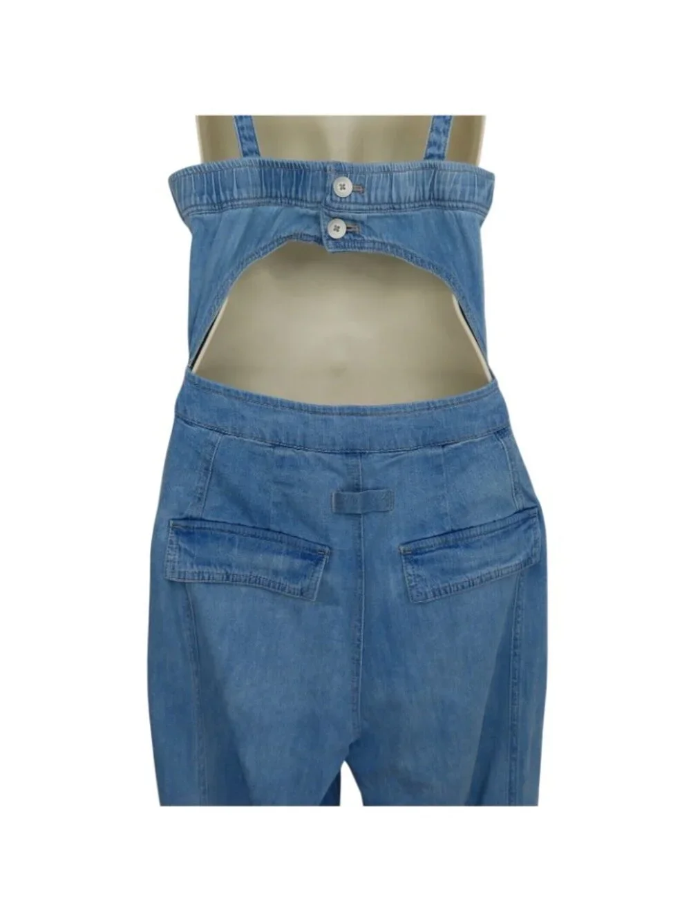 Free People Womens Small Go West Denim Utility Jumpsuit Mirage Blue OB1160882